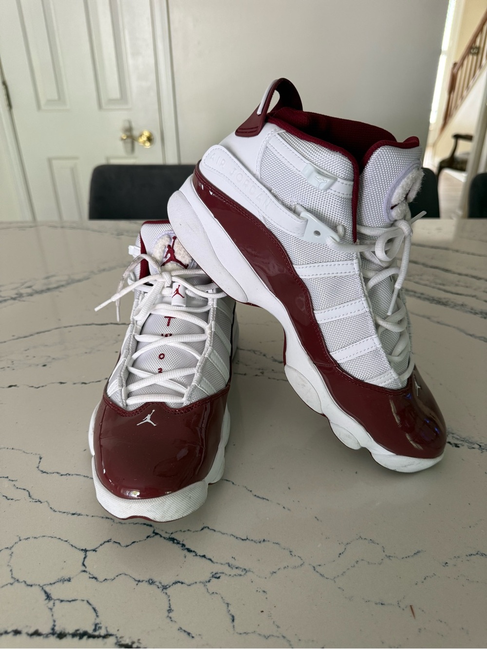 Jordan Men’s White and Maroon High-Top Sneakers
